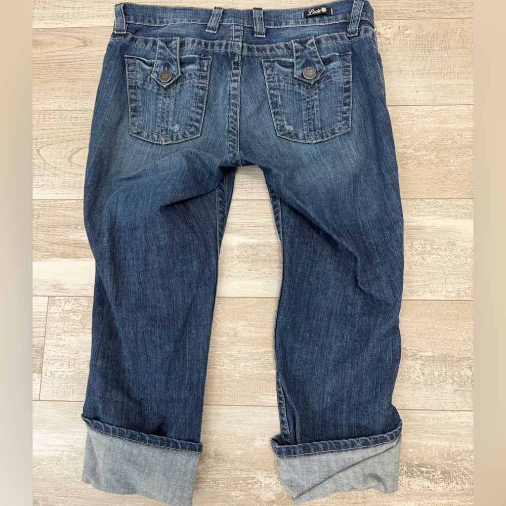 Lucky Brand Women's Dark Blue Cropped Jeans with Cuffed Hem - Picture 2 of 5